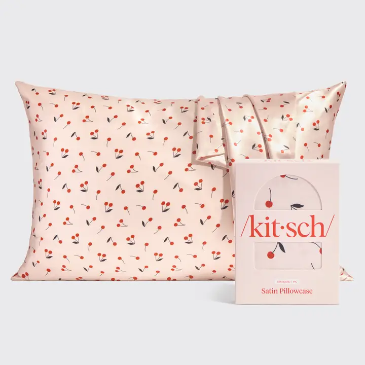 KITSCH - Taie d’oreiller en satin standard -imprimé cerise