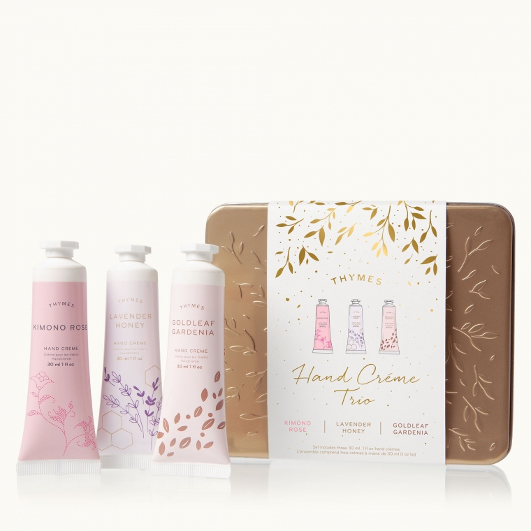 Thymes Trio de crèmes à mains Kimono Rose, Miel de Lavande et Gardénia