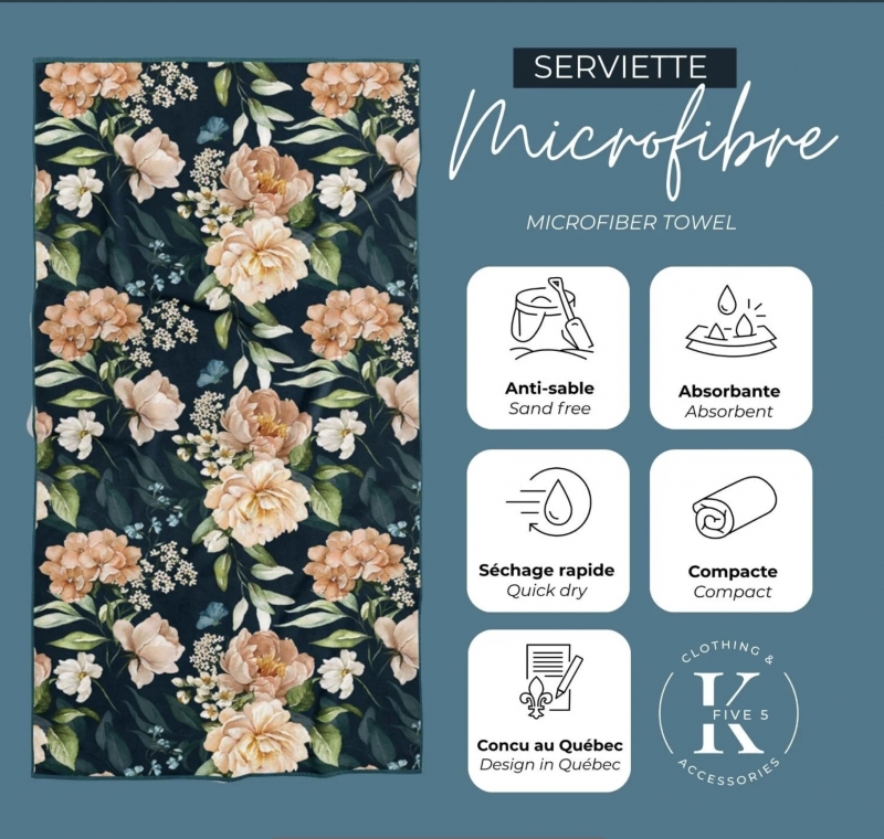 K5 CLOTHING - Serviette microfibre – Fleur bleu