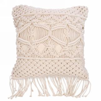 Attitudes - Coussin macramé naturel avec frange