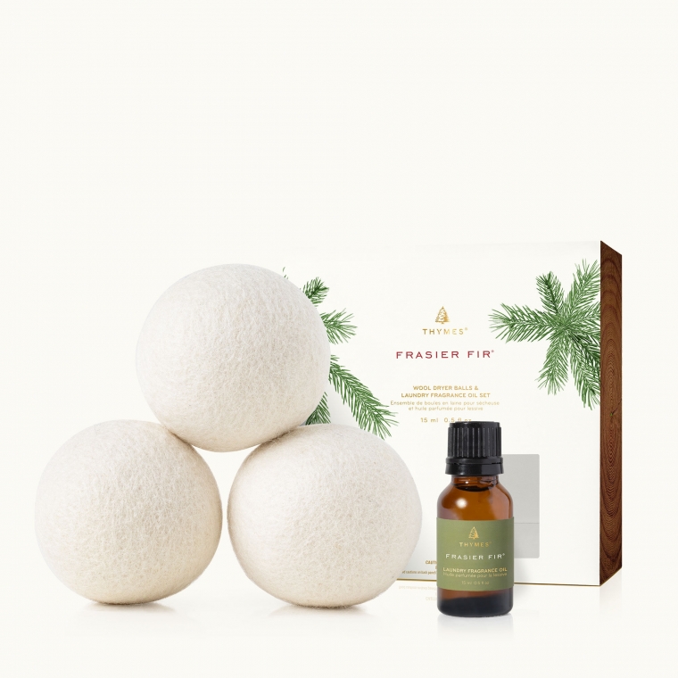 Thymes Ensemble de boules en laine pour sécheuse  et d'huile parfumée pour lessive